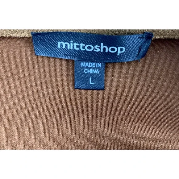 Mittoshop Moto Jacket Womens Large Brown Faux Suede Full‎ Zip Lapel Collar - Picture 3 of 10